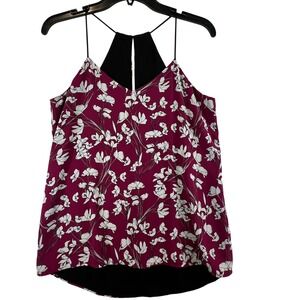 Express Barcelona Cami Women Small Magenta Floral Spaghetti Strap High Low Top